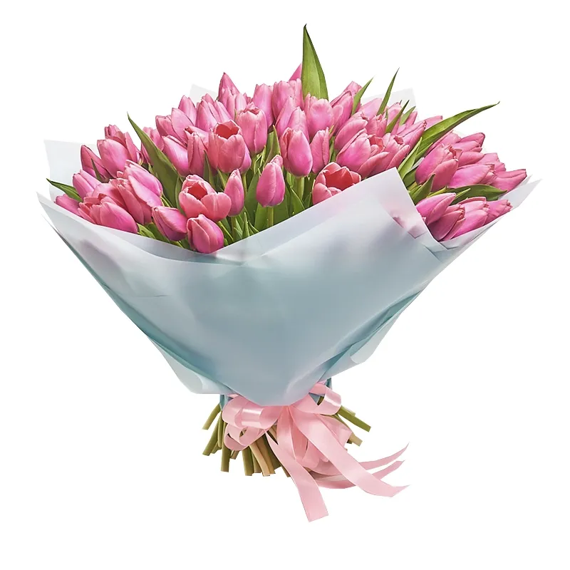 Букет из 101 тюльпана розового цвета
